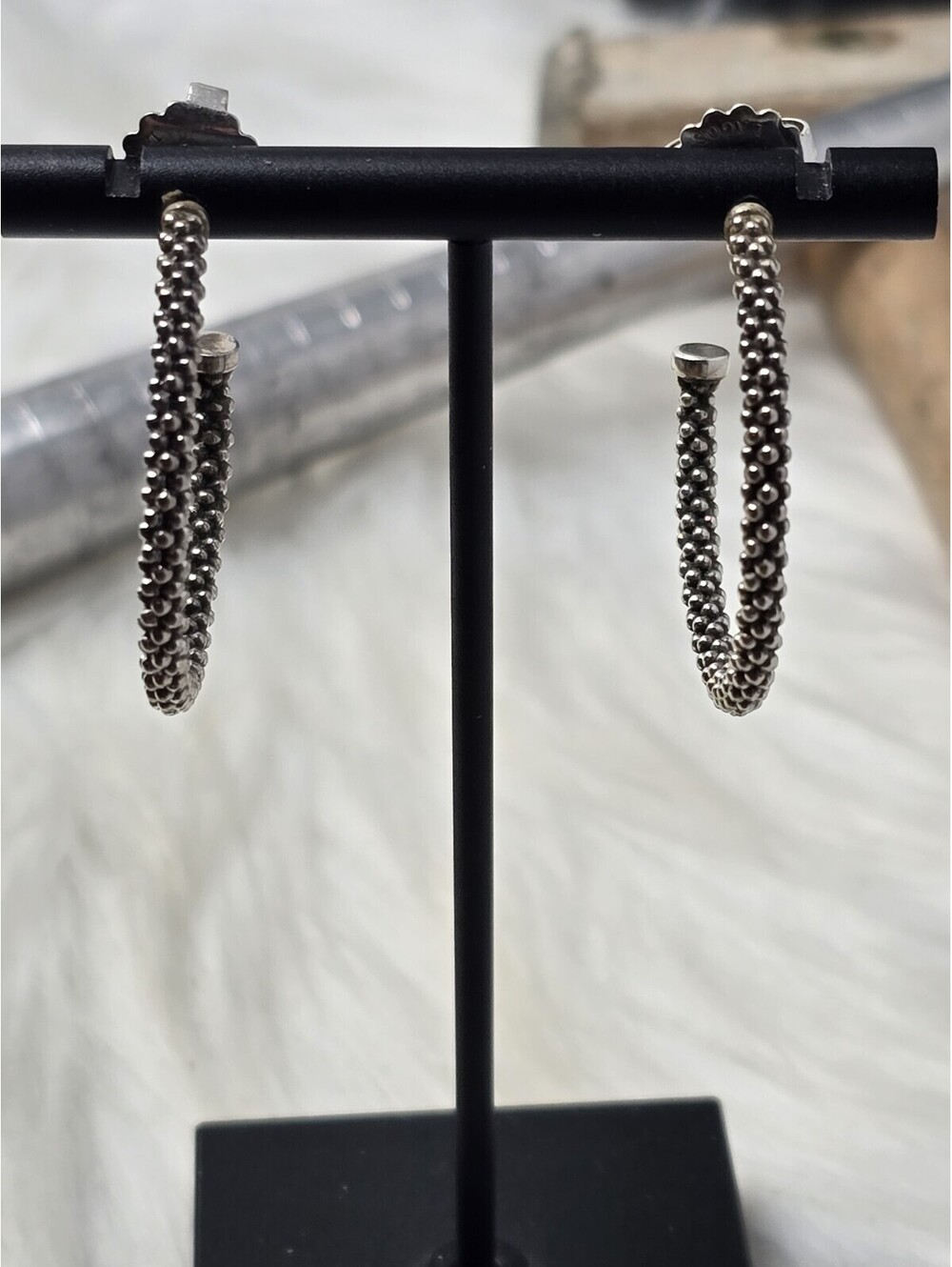LAGOS 925 Sterling Silver Caviar Hoop Earrings 14k Gold Post